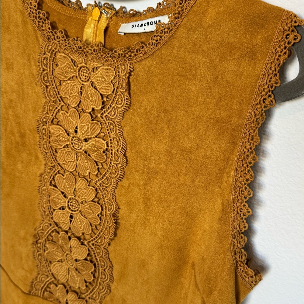 Glamorous Mustard Lace Embellished Sleeveless Dress